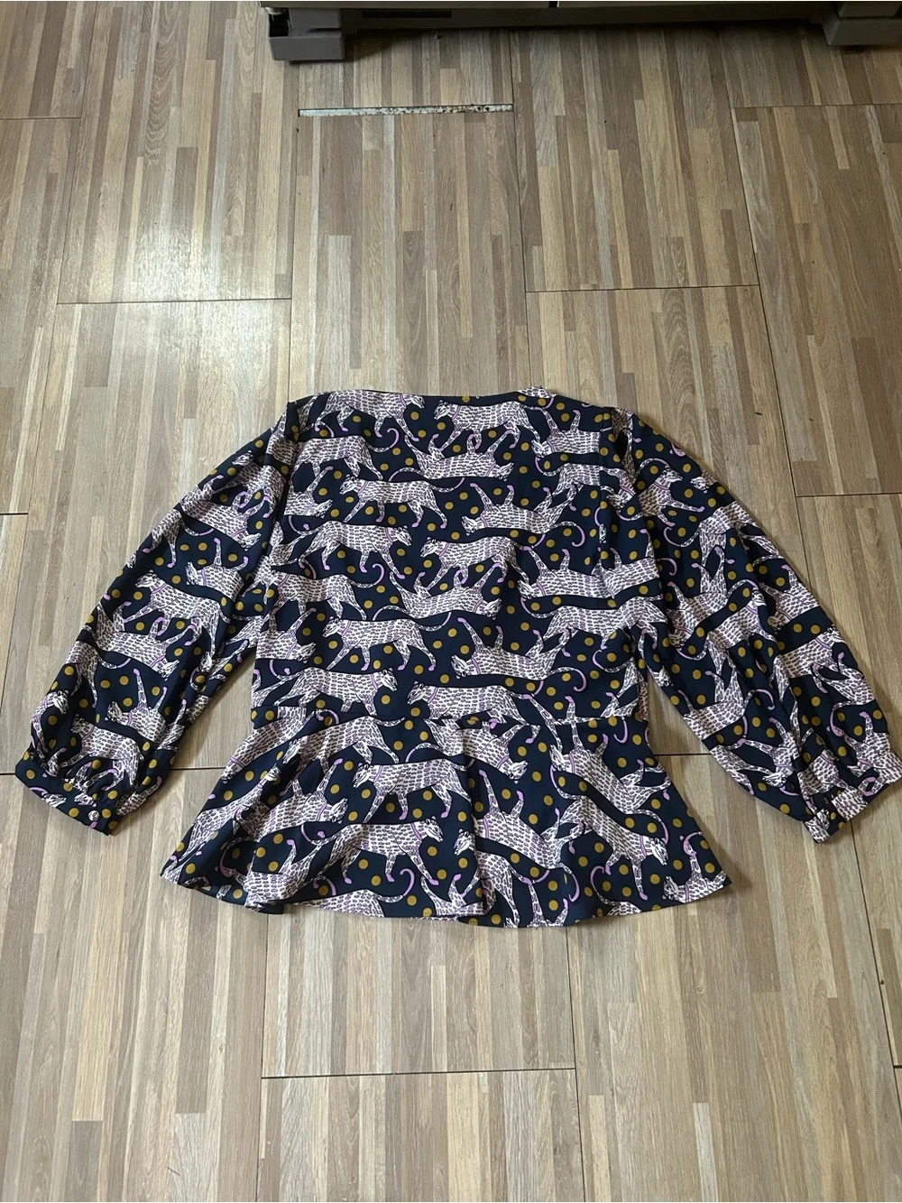 Kate Spade New York Panther Wrap Top Blouse Blue/Purple/Gold Size 14